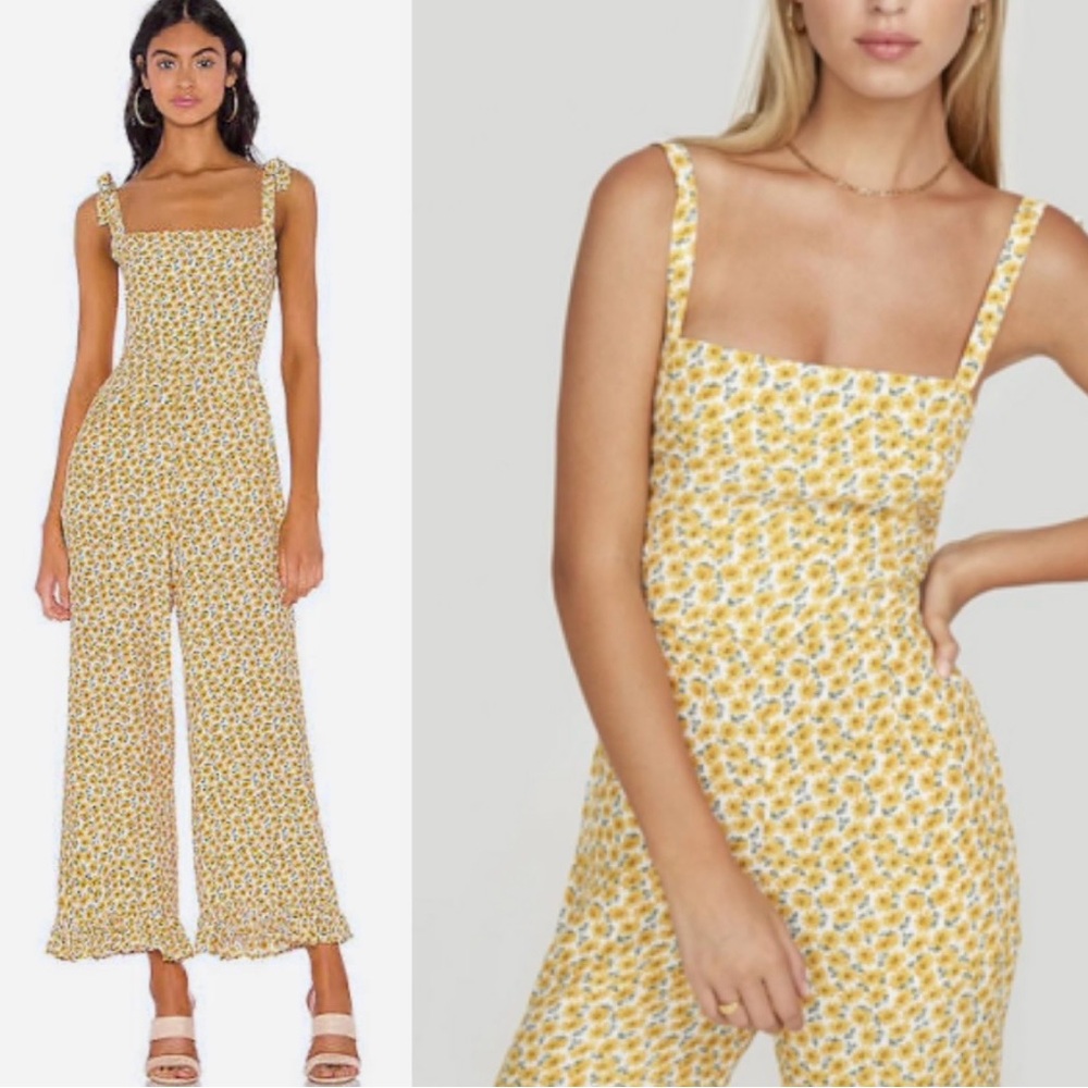 Faithfull the Brand Yellow Floral Tie-Shoulder Jumpsuit